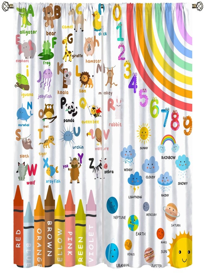 AAVEUP Alphabets ABC Curtains for Kids,Education Learning Rainbow Crayons Alphabet Colors Animals Numbers Galaxies Window Treatments for Boys Girls Nursery Children Toddler Bedroom 42x45in（No Blackout） - Image 1